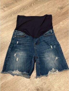 PinkBlush Maternity Distressed Denim Bermuda Shorts Size M